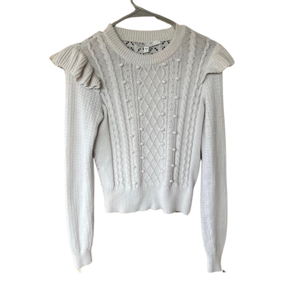 Veronica Beard Earl Ruffle Shoulder Cable Knit Ivory Sweater  XS - Picture 4 of 7